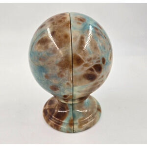 Genuine Alabaster Hand Carved Globe Turquoise Brown Bookends Made In Italy